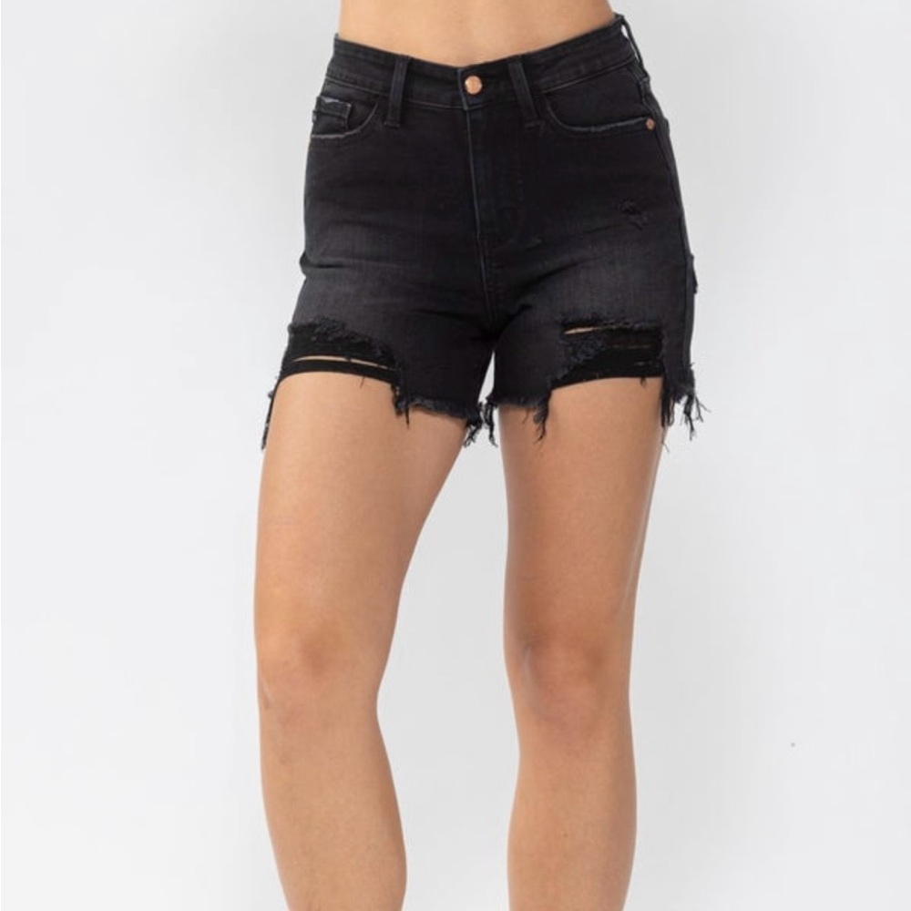 Black Judy Blue Distressed Denim Shorts